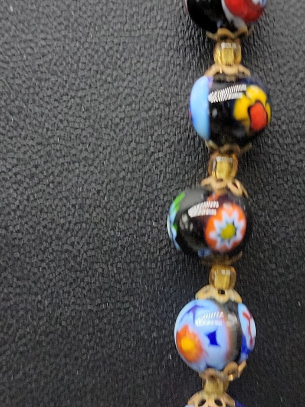 Antique Venetian Millefiori Murano Glass Bead Necklace 23" Graduated Black 16mm - Picture 12 of 16